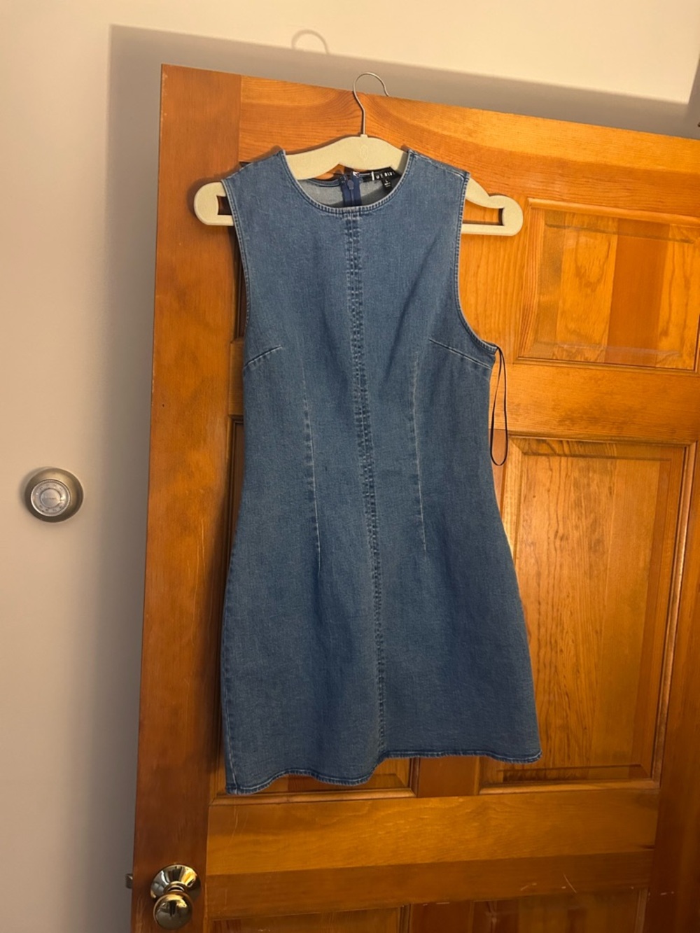 Blue Blush Sleeveless Denim Mini Dress in Medium Blue